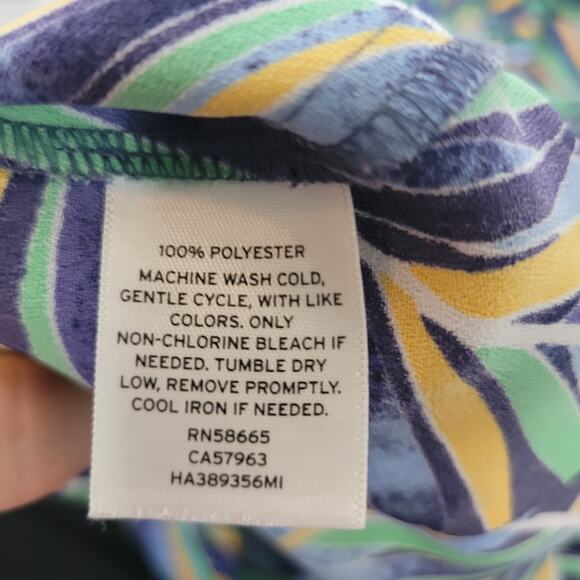 Halogen Size XS Tropical Jungle Cap Sleeve V-Neck Faux Wrap Blue Green Dress - Picture 9 of 9